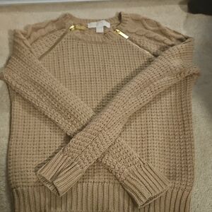 Michael Kors Tan Knit Sweater with Gold Accent